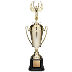 Classic Cup w Diamond Rim w Lid on Black Square Base, Gold-D&G Trophies Inc.-D and G Trophies Inc.
