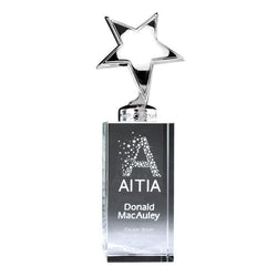 Crystal Block w Star Figure, Silver 7.25