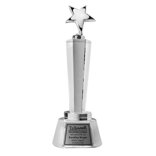 Crystal Tower w Star Figure, Silver 10"-D&G Trophies Inc.-D and G Trophies Inc.