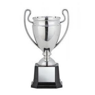 Euro Cup Silver w Tall Thin Handles on Black Square Base-D&G Trophies Inc.-D and G Trophies Inc.