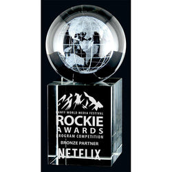 3D Laser Rise & Shine Optic Crystal Globe Award-D&G Trophies Inc.-D and G Trophies Inc.