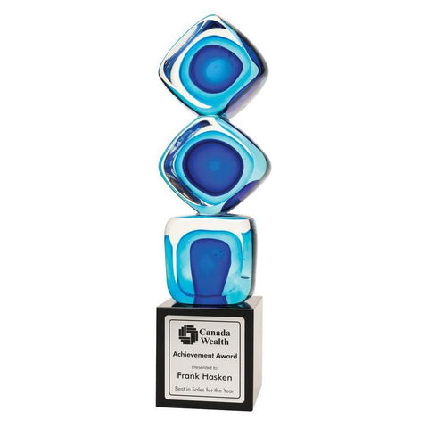 Art Glass, Tri Cube Blue 13