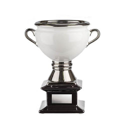 Ceramic Cup, White on Black Base with Silver Handles-D&G Trophies Inc.-D and G Trophies Inc.