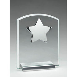 Clear Glass Plaque w Polished Chrome Star on Brushed Silver Base-D&G Trophies Inc.-D and G Trophies Inc.