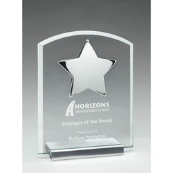 Clear Glass Plaque w Polished Chrome Star on Brushed Silver Base-D&G Trophies Inc.-D and G Trophies Inc.