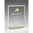 Clear Glass Plaque w Polished Gold Star on Brushed Brass Base, 6"-D&G Trophies Inc.-D and G Trophies Inc.