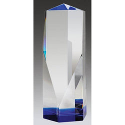 Crystal Angular Tower w Blue Base-D&G Trophies Inc.-D and G Trophies Inc.