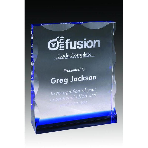 Crystal Wedge clear / blue 6"x4.75"-D&G Trophies Inc.-D and G Trophies Inc.