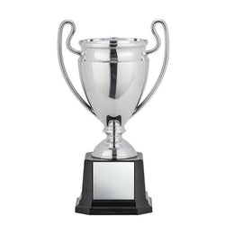 Euro Cup Silver w Tall Thin Handles on Black Square Base-D&G Trophies Inc.-D and G Trophies Inc.