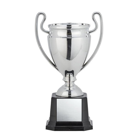 Euro Cup Silver w Tall Thin Handles on Black Square Base-D&G Trophies Inc.-D and G Trophies Inc.