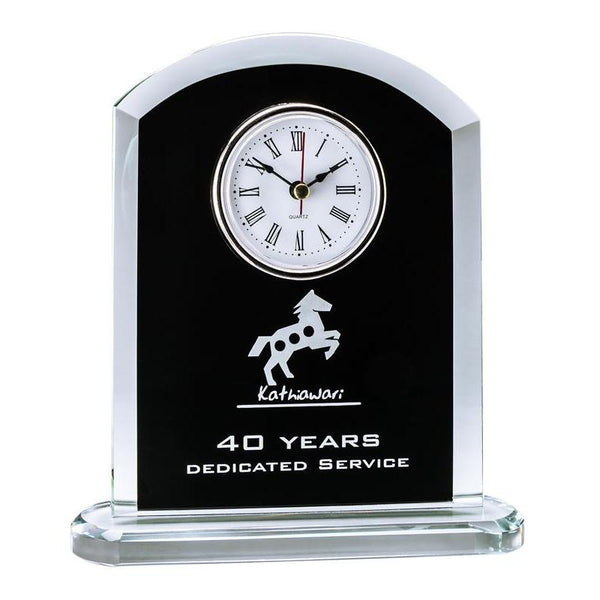 Glass Clock w Rounded Top, Black 7.5"-D&G Trophies Inc.-D and G Trophies Inc.