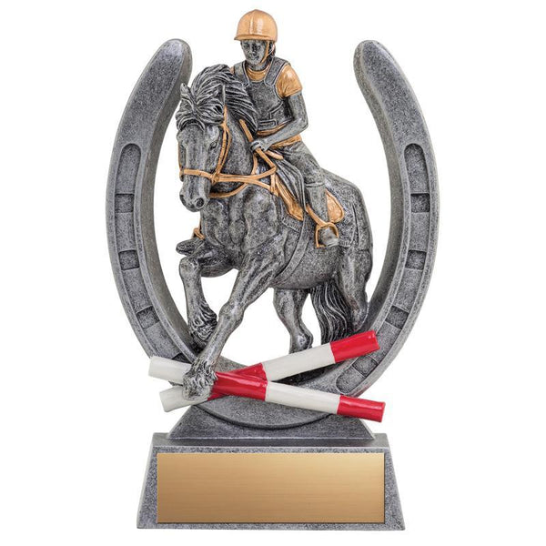 Resin Pinnacle Equestrian Horseshoe/Rider 7.5"-D&G Trophies Inc.-D and G Trophies Inc.