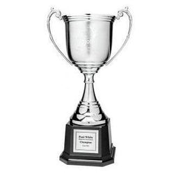 Revolution Nickel Plated Cup w Laurel Handles on Square Base 11.5