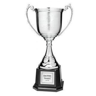Revolution Nickel Plated Cup w Laurel Handles on Square Base 11.5
