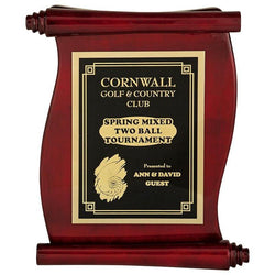Rosewood Scroll With a Plate Piano Finish-D&G Trophies Inc.-D and G Trophies Inc.