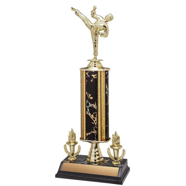 Trophy Kit Black/Gold Marble Wide w Riser on SB Black Base w 2 Trim Posts, 9"-D&G Trophies Inc.-D and G Trophies Inc.
